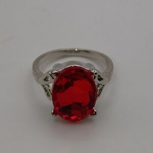 Women's Elegant Red Crystal Silver Plated Ring U.S Size 7